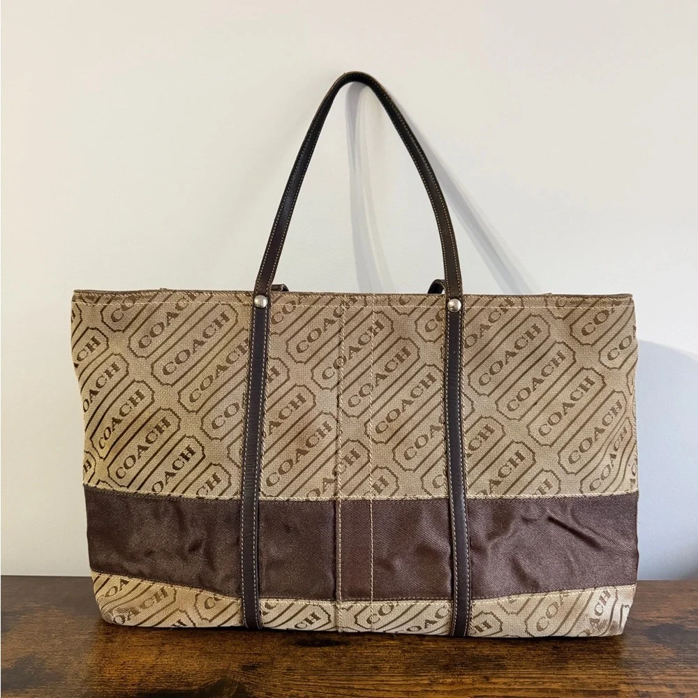 Vintage Coach Hamptons Signature Tote F12253 Brown Canvas Leather Bag Y2K